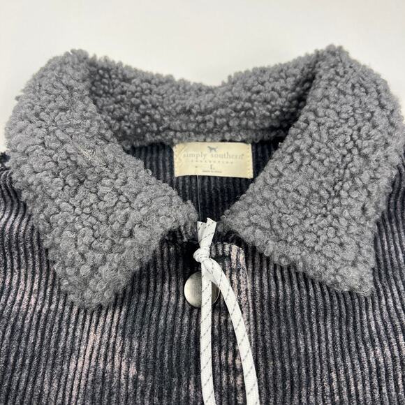 Simply Southern Gray Acid Wash Corduroy Jacket Sherpa Collar Distressed Size L - Picture 9 of 13